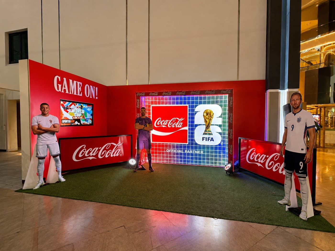 Printed fabric backdrop on a stand